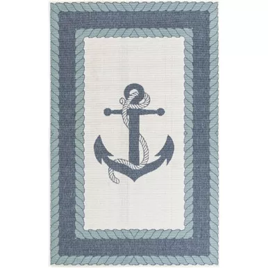 1.25' x 1.25' Navy Blue and Ivory Nautical Square Outdoor Area Throw Rug Corner Sample