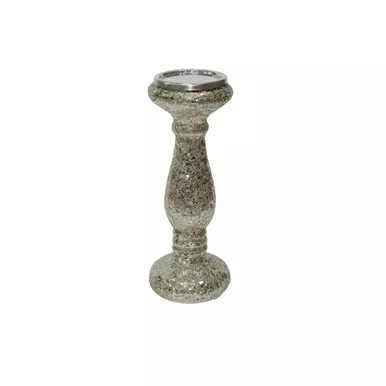 12" Silver Crackled Glass Candle Holder