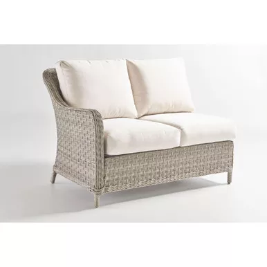 49" Gray Synthetic Wicker One-Arm Loveseat Left Side Facing with Blue Cushion