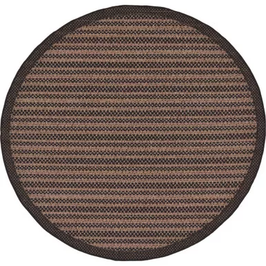 6' Black and Brown Striped Contemporary Round Outdoor Area Throw Rug