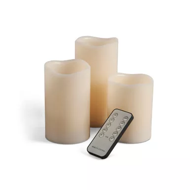 Set of 3 Brown LED Lighted Flameless Indoor/Outdoor Pillar Candles with Wavy-Edged Top 6"